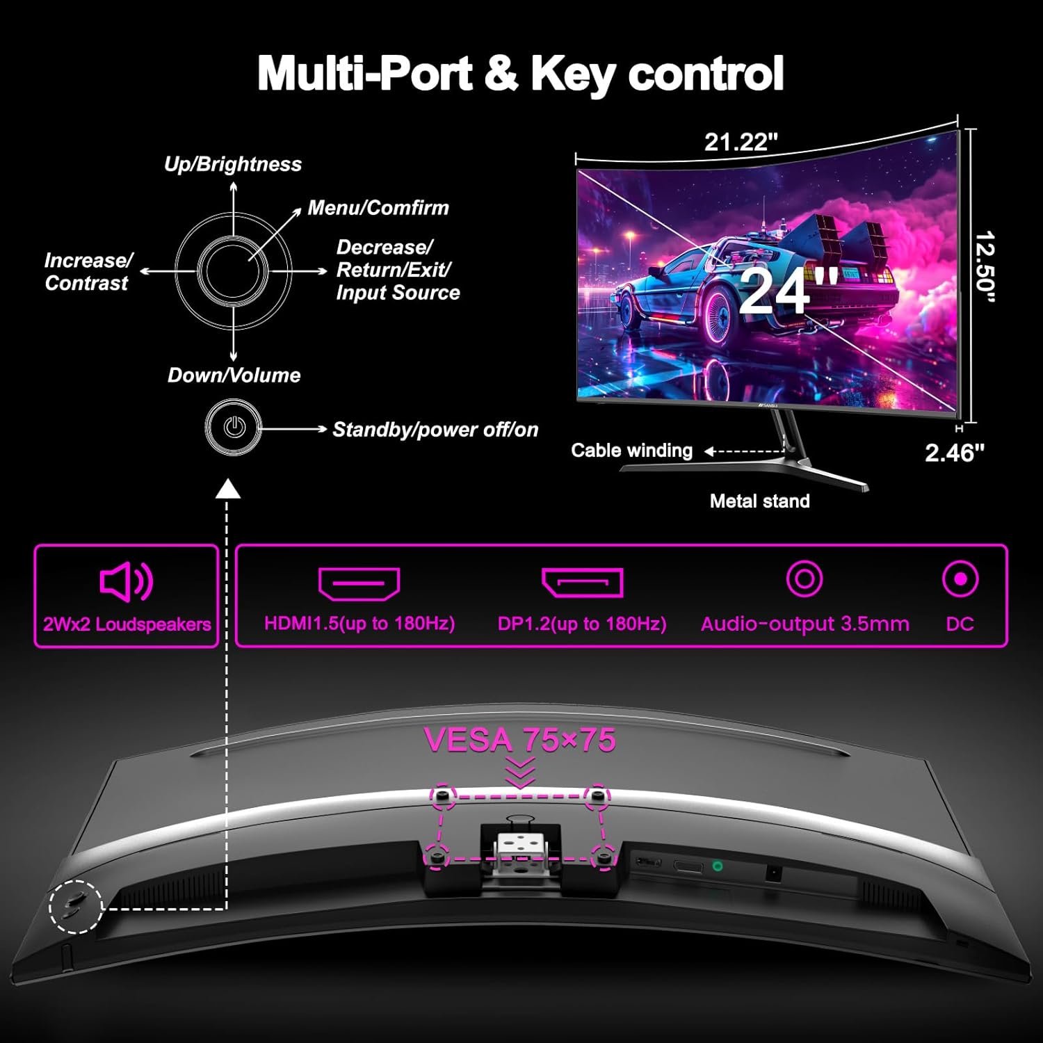 New 24" Curved Gaming Monitor, FHD 1080P, 180Hz Refresh Rate, 1ms Response, AMD FreeSync, Ultra-Slim Design, HDMI/DP, VESA Mountable #TikTokShopBacktoSchool - Image 4